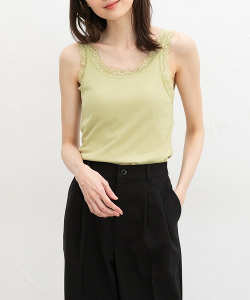 Honeys（ハニーズ）の「【ＵＶカット・吸水速乾】テレコレースタンク（キャミソール・レディース・サックスブルー/ブラック/オフホワイト/イエロー/モカ/コーラルピンク・L/M/LL/S）」の5枚目の写真