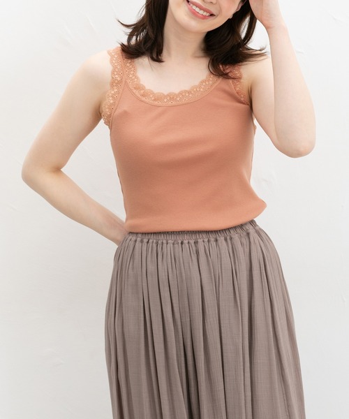 Honeys（ハニーズ）の「【ＵＶカット・吸水速乾】テレコレースタンク（キャミソール・レディース・サックスブルー/ブラック/オフホワイト/イエロー/モカ/コーラルピンク・L/M/LL/S）」の6枚目の写真