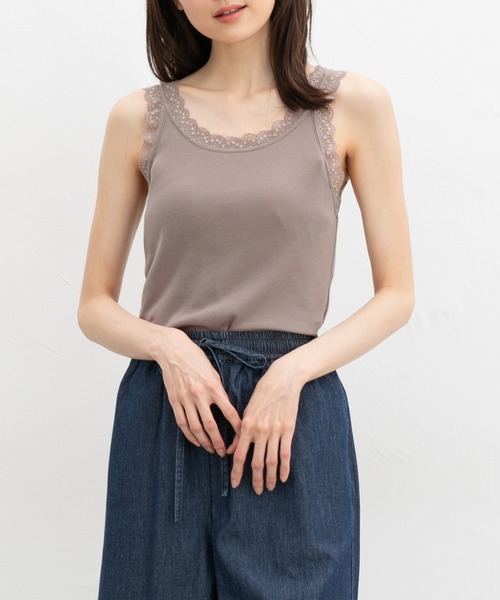 Honeys（ハニーズ）の「【ＵＶカット・吸水速乾】テレコレースタンク（キャミソール・レディース・サックスブルー/ブラック/オフホワイト/イエロー/モカ/コーラルピンク・L/M/LL/S）」の3枚目の写真