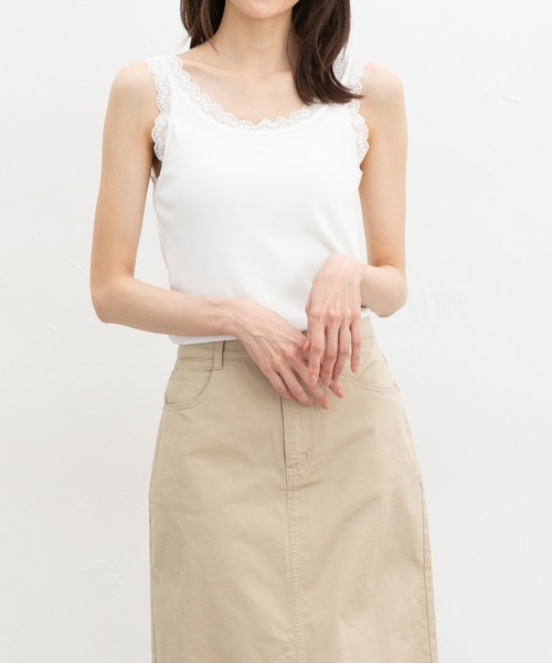 Honeys（ハニーズ）の「【ＵＶカット・吸水速乾】テレコレースタンク（キャミソール・レディース・サックスブルー/ブラック/オフホワイト/イエロー/モカ/コーラルピンク・L/M/LL/S）」の22枚目の写真