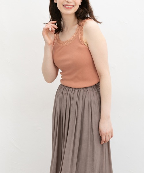 Honeys（ハニーズ）の「【ＵＶカット・吸水速乾】テレコレースタンク（キャミソール・レディース・サックスブルー/ブラック/オフホワイト/イエロー/モカ/コーラルピンク・L/M/LL/S）」の14枚目の写真