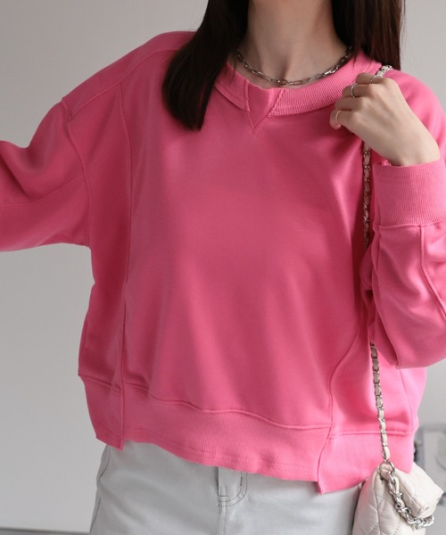 CREARE -LINO-（クレアーレリノ）の「＜レディース商品＞切り替えデザインスウェット（Tシャツ/カットソー・レディース・ベージュ/ホワイト/ピンク/ブラック/グレー/チャコールグレー・FREE）」の9枚目の写真