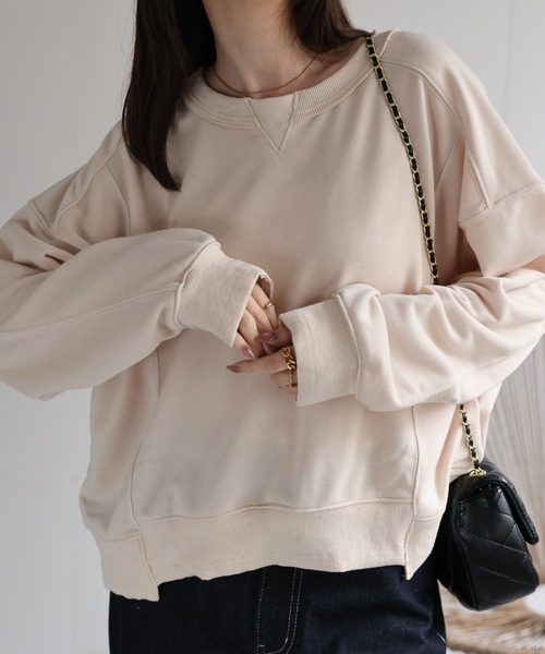 CREARE -LINO-（クレアーレリノ）の「＜レディース商品＞切り替えデザインスウェット（Tシャツ/カットソー・レディース・ベージュ/ホワイト/ピンク/ブラック/グレー/チャコールグレー・FREE）」の13枚目の写真
