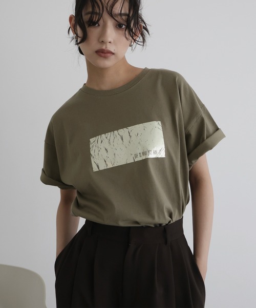 セール】シルバーヴィンテージ箔プリントTシャツ（Tシャツ