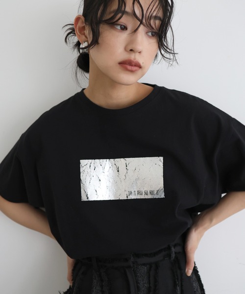 セール】シルバーヴィンテージ箔プリントTシャツ（Tシャツ