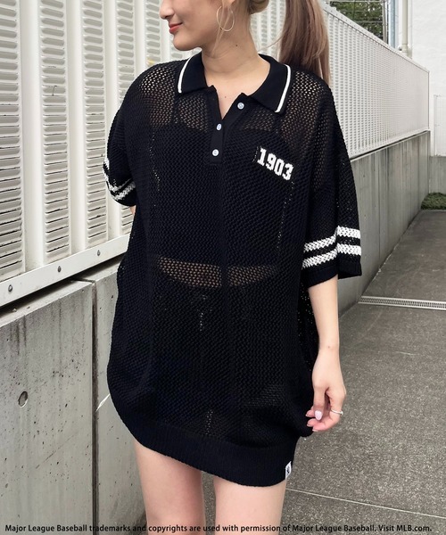 BACK TO THE FIELD（バック トゥー ザ フィールド）の「【MLB】バックロゴメッシュポロジャガードニット（ニット/セーター・レディース・ブラック/ホワイト/ピンク・FREE）」の10枚目の写真