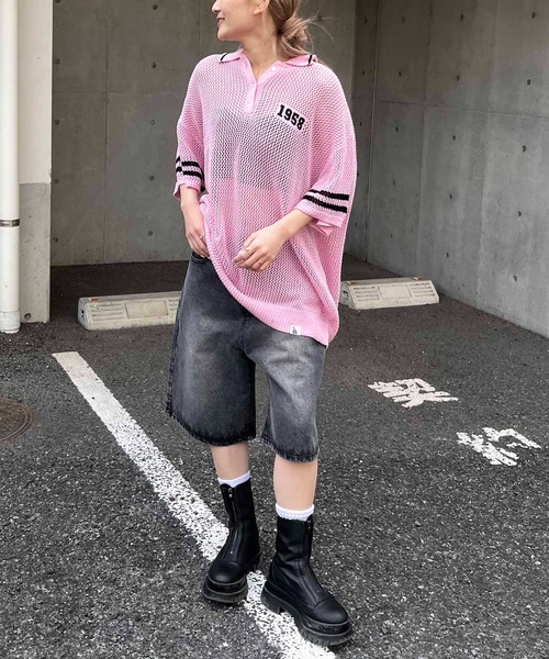 BACK TO THE FIELD（バック トゥー ザ フィールド）の「【MLB】バックロゴメッシュポロジャガードニット（ニット/セーター・レディース・ブラック/ホワイト/ピンク・FREE）」の14枚目の写真