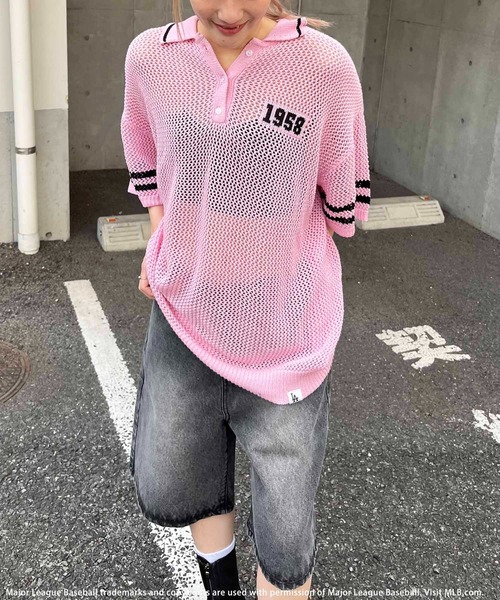 BACK TO THE FIELD（バック トゥー ザ フィールド）の「【MLB】バックロゴメッシュポロジャガードニット（ニット/セーター・レディース・ブラック/ホワイト/ピンク・FREE）」の15枚目の写真