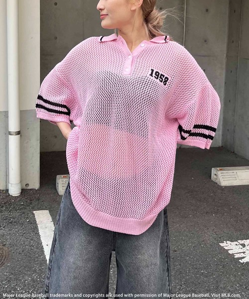 BACK TO THE FIELD（バック トゥー ザ フィールド）の「【MLB】バックロゴメッシュポロジャガードニット（ニット/セーター・レディース・ブラック/ホワイト/ピンク・FREE）」の16枚目の写真