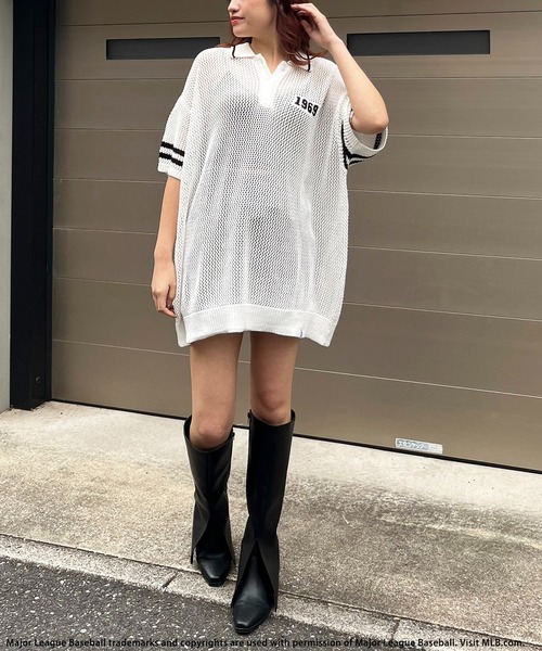 BACK TO THE FIELD（バック トゥー ザ フィールド）の「【MLB】バックロゴメッシュポロジャガードニット（ニット/セーター・レディース・ブラック/ホワイト/ピンク・FREE）」の8枚目の写真