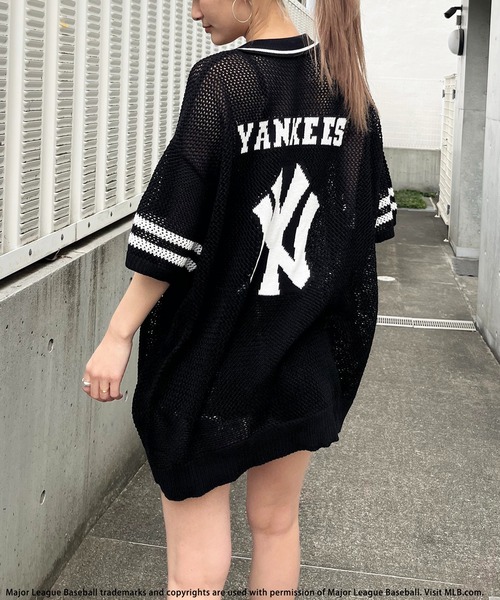 BACK TO THE FIELD（バック トゥー ザ フィールド）の「【MLB】バックロゴメッシュポロジャガードニット（ニット/セーター・レディース・ブラック/ホワイト/ピンク・FREE）」の9枚目の写真