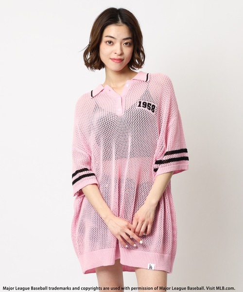 BACK TO THE FIELD（バック トゥー ザ フィールド）の「【MLB】バックロゴメッシュポロジャガードニット（ニット/セーター・レディース・ブラック/ホワイト/ピンク・FREE）」の20枚目の写真