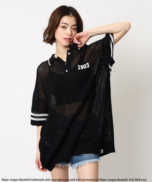BACK TO THE FIELD（バック トゥー ザ フィールド）の「【MLB】バックロゴメッシュポロジャガードニット（ニット/セーター・レディース・ブラック/ホワイト/ピンク・FREE）」の22枚目の写真