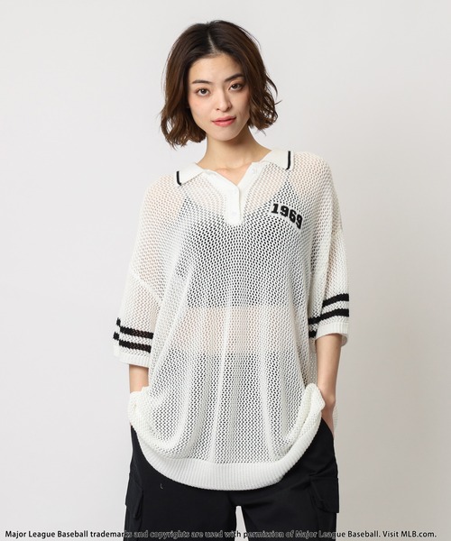 BACK TO THE FIELD（バック トゥー ザ フィールド）の「【MLB】バックロゴメッシュポロジャガードニット（ニット/セーター・レディース・ブラック/ホワイト/ピンク・FREE）」の21枚目の写真