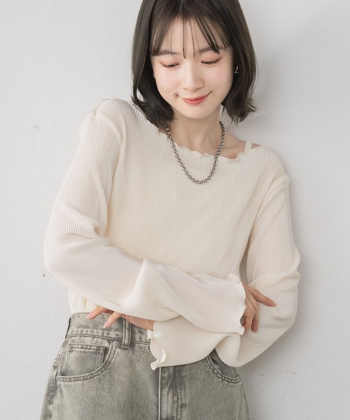 RETRO GIRL（レトロガール）の「シャイニープリーツPO（Tシャツ/カットソー・レディース・ナチュラル/ライトグレー/ブラック・FREE）」の3枚目の写真