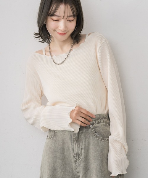 RETRO GIRL（レトロガール）の「シャイニープリーツPO（Tシャツ/カットソー・レディース・ナチュラル/ライトグレー/ブラック・FREE）」の5枚目の写真