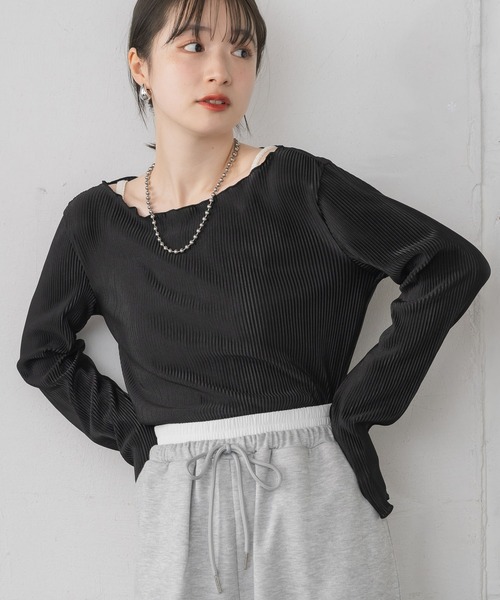 RETRO GIRL（レトロガール）の「シャイニープリーツPO（Tシャツ/カットソー・レディース・ナチュラル/ライトグレー/ブラック・FREE）」の6枚目の写真