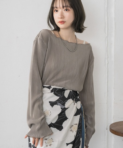 RETRO GIRL（レトロガール）の「シャイニープリーツPO（Tシャツ/カットソー・レディース・ナチュラル/ライトグレー/ブラック・FREE）」の7枚目の写真