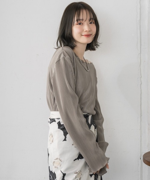 RETRO GIRL（レトロガール）の「シャイニープリーツPO（Tシャツ/カットソー・レディース・ナチュラル/ライトグレー/ブラック・FREE）」の9枚目の写真