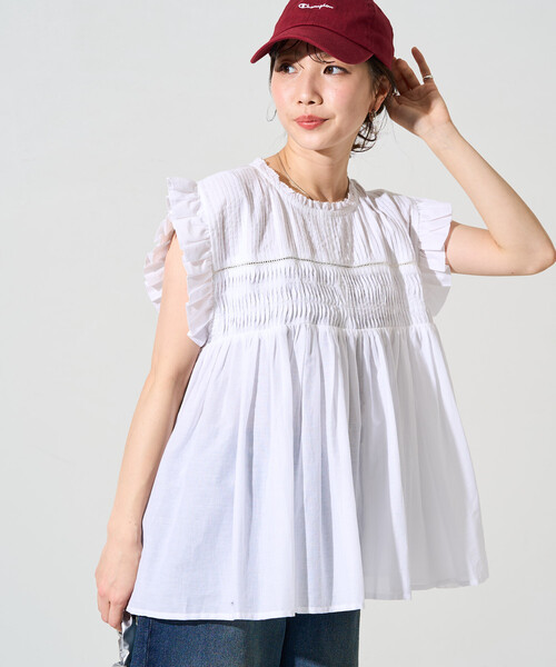 FREAK'S STORE（フリークスストア）の「限定展開　インド ボイル ピンタック ギャザー フリル ブラウス（シャツ/ブラウス・レディース・ブラック/ブラウン系その他/オフホワイト/レモンイエロー/ライトグレー/レッド/ネイビー・ﾌﾘ-）」の16枚目の写真