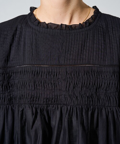 ISABEL MARANT ピンタック ギャザーフリル ブラウス ブラック 38 セール】限定展開 インド ボイル ピンタック ギャザー フリル