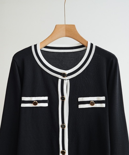maison de LATIR（メゾンドラティール）の「パイピング使いが華やかさをUP！夏服ノーカラージャケット風UVカットカーデ（カーディガン/ボレロ・レディース・ブラック・ONESIZE）」の5枚目の写真