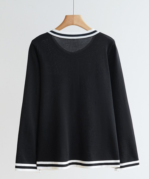 maison de LATIR（メゾンドラティール）の「パイピング使いが華やかさをUP！夏服ノーカラージャケット風UVカットカーデ（カーディガン/ボレロ・レディース・ブラック・ONESIZE）」の4枚目の写真