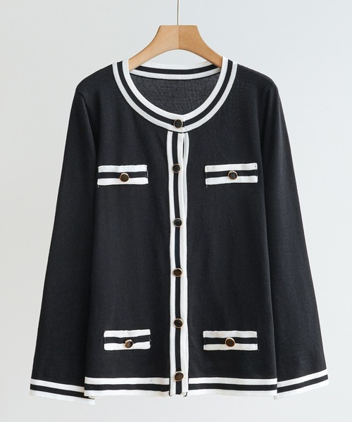 maison de LATIR（メゾンドラティール）の「パイピング使いが華やかさをUP！夏服ノーカラージャケット風UVカットカーデ（カーディガン/ボレロ・レディース・ブラック・ONESIZE）」の3枚目の写真