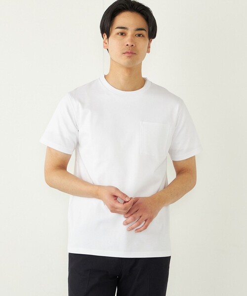 SHIPS Colors(シップス カラーズ)の「SHIPS Colors:〈接触冷感〉シルケット コットン クルーネック TEE◇(Tシャツ/カットソー・メンズ・ネイビー/ブラック/ライトホワイト/ブラウン/グレー・SMALL/MEDIUM/LARGE/X-LARGE)」の2枚目の写真