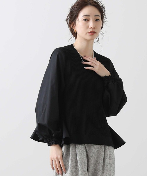 maison de Dolce. バルーンギャザードッキングニット　black セール】バック裾ラッフルドッキングニット（ニット/セーター