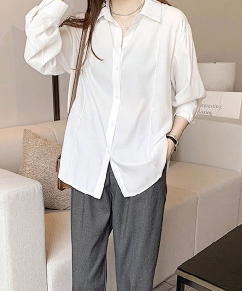 SallyLunn(サリーラン)の「フロントタック長袖シャツ(シャツ/ブラウス・レディース・ブラック/ブルー/ベージュ/ホワイト・MEDIUM/LARGE)」の11枚目の写真