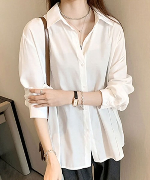 SallyLunn(サリーラン)の「フロントタック長袖シャツ(シャツ/ブラウス・レディース・ブラック/ブルー/ベージュ/ホワイト・MEDIUM/LARGE)」の10枚目の写真
