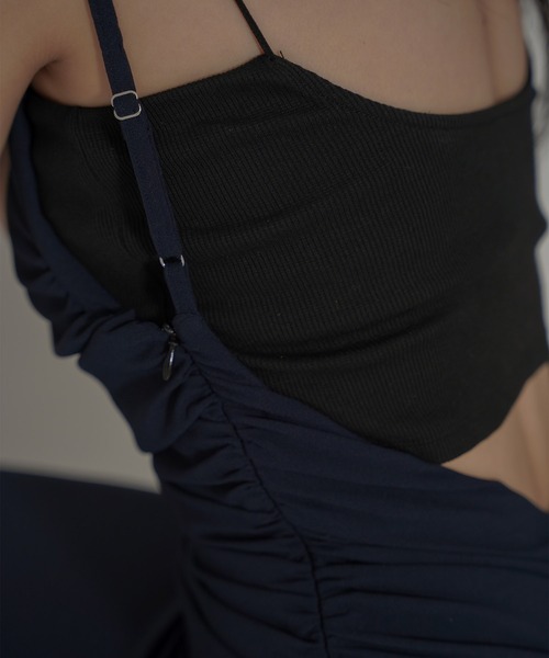 kinothekei バックオープンサイドギャザーワンピース　ネイビー KINO THE KEI（キノザケイ）の「バック オープン サイド