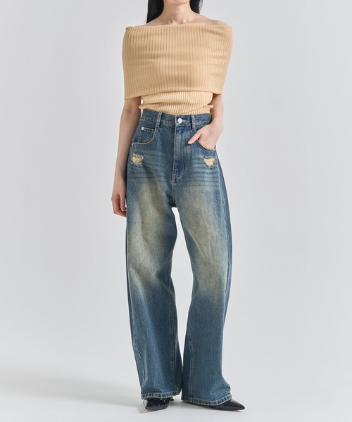 セール】《ZOZOTOWN限定》【Louren/ローレン】off shoulder knit tops