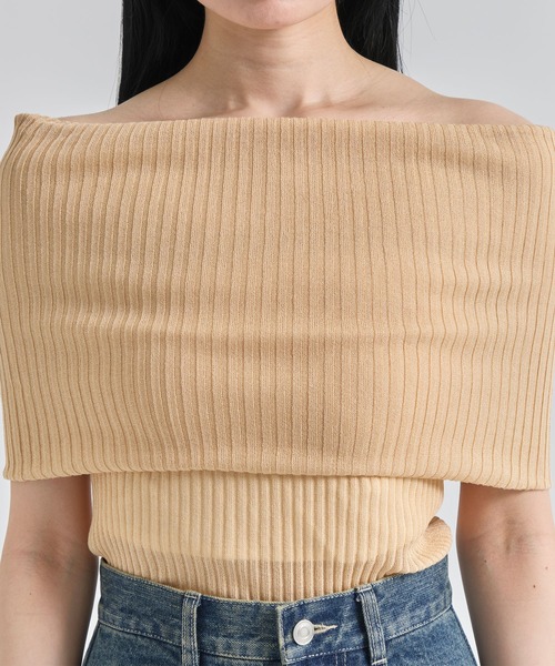 トップス Louren off shoulder knit tops BROWN ZOZOTOWN限定》【Louren/ローレン】off shoulder knit tops/オフ