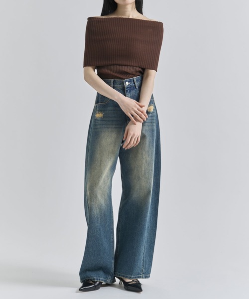 トップス Louren off shoulder knit tops BROWN ZOZOTOWN限定》【Louren/ローレン】off shoulder knit tops/オフ