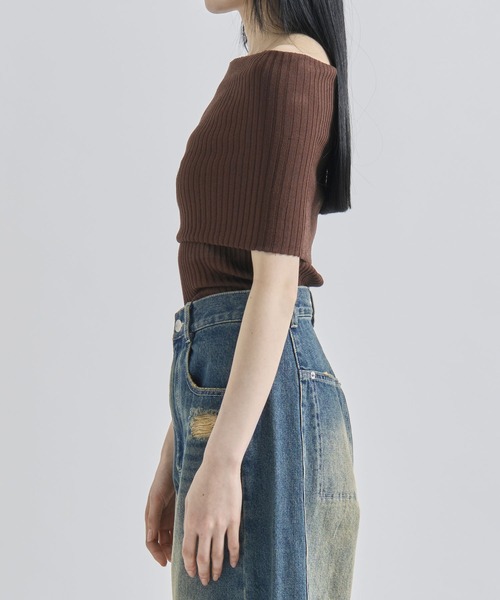 トップス Louren off shoulder knit tops BROWN ZOZOTOWN限定》【Louren/ローレン】off shoulder knit tops/オフ