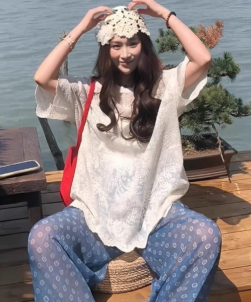 gossip!ロサンゼルス(ゴシップロサンゼルス)の「ゆるシルエット ラウンドネックフェミニンレーストップス(Tシャツ/カットソー・レディース・オフホワイト・M)」の13枚目の写真