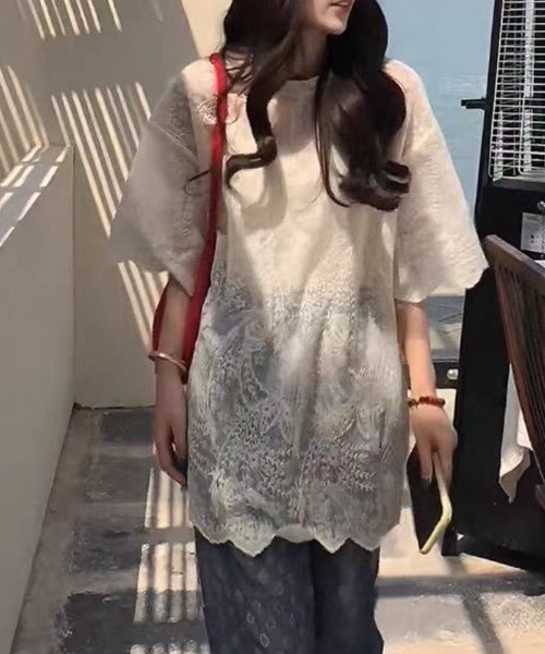 gossip!ロサンゼルス(ゴシップロサンゼルス)の「ゆるシルエット ラウンドネックフェミニンレーストップス(Tシャツ/カットソー・レディース・オフホワイト・M)」の20枚目の写真