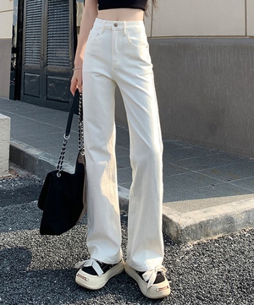 Teem Store(チームストア)の「セミワイドシンプルストレートデニムパンツ(デニムパンツ・レディース・チャコール/ブラック/ブルー/ライトブルー/ホワイト・S/L/M)」の2枚目の写真