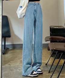セミワイドシンプルストレートデニムパンツ