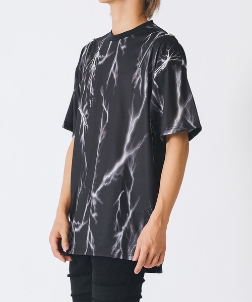 REGIEVO（レジエボ）の「サンダープリントZIP付きビッグシルエットTシャツ（Tシャツ/カットソー・メンズ・パープル/ブラック・MEDIUM/LARGE）」の2枚目の写真