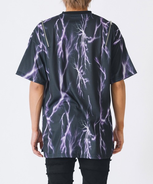 REGIEVO（レジエボ）の「サンダープリントZIP付きビッグシルエットTシャツ（Tシャツ/カットソー・メンズ・パープル/ブラック・MEDIUM/LARGE）」の5枚目の写真