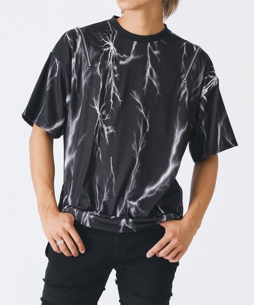 REGIEVO（レジエボ）の「サンダープリントZIP付きビッグシルエットTシャツ（Tシャツ/カットソー・メンズ・パープル/ブラック・MEDIUM/LARGE）」の6枚目の写真