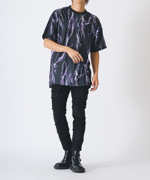 REGIEVO（レジエボ）の「サンダープリントZIP付きビッグシルエットTシャツ（Tシャツ/カットソー・メンズ・パープル/ブラック・MEDIUM/LARGE）」の8枚目の写真
