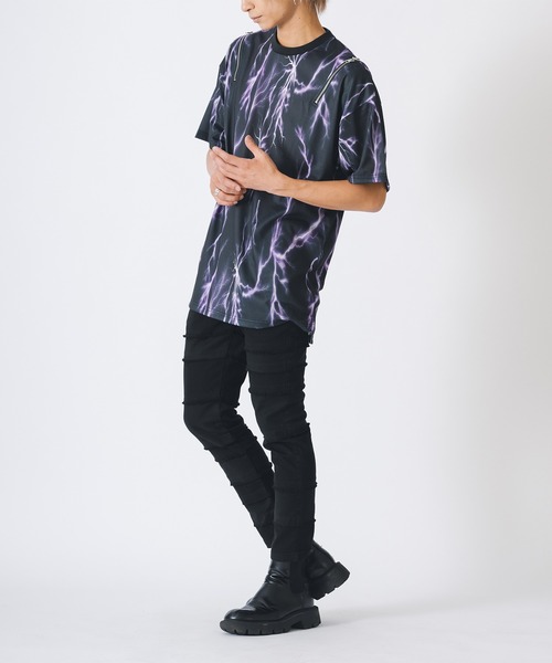 REGIEVO（レジエボ）の「サンダープリントZIP付きビッグシルエットTシャツ（Tシャツ/カットソー・メンズ・パープル/ブラック・MEDIUM/LARGE）」の9枚目の写真