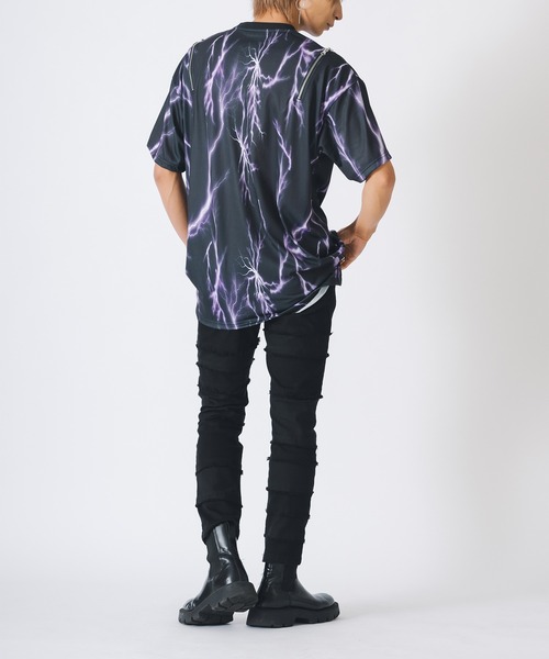 REGIEVO（レジエボ）の「サンダープリントZIP付きビッグシルエットTシャツ（Tシャツ/カットソー・メンズ・パープル/ブラック・MEDIUM/LARGE）」の10枚目の写真