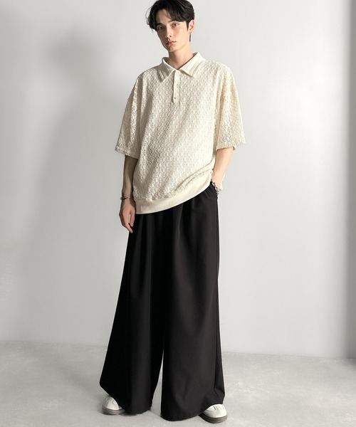 Classical Origin（クラシカルオリジン）の「「透け感、モードの余韻。」衿ダブルライン使いレース柄ニットポロシャツ/Lace Detail Knit Polo Shirt（ポロシャツ・メンズ・アイボリー/ブラック/ワイン/ブルー・LARGE/MEDIUM/SMALL）」の13枚目の写真