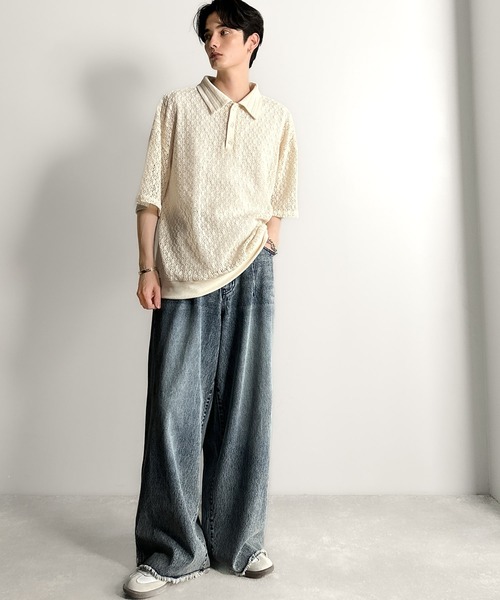 Classical Origin（クラシカルオリジン）の「「透け感、モードの余韻。」衿ダブルライン使いレース柄ニットポロシャツ/Lace Detail Knit Polo Shirt（ポロシャツ・メンズ・アイボリー/ブラック/ワイン/ブルー・LARGE/MEDIUM/SMALL）」の15枚目の写真