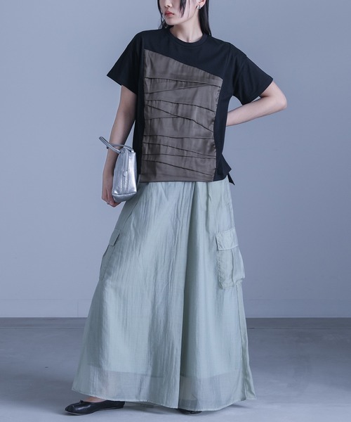 kOhAKU（コハク）の「異素材ランダムタックカットソー（Tシャツ/カットソー・レディース・ブラック/グレー・1/2）」の16枚目の写真